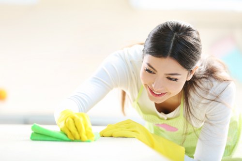 Technician managing carpet cleaning equipment with care